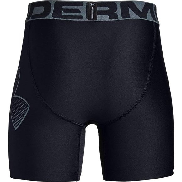 Under Armour Boys' HeatGear Armour Fitted Shorts Black/Pitch Gray Youth Small - Picture 2 of 7
